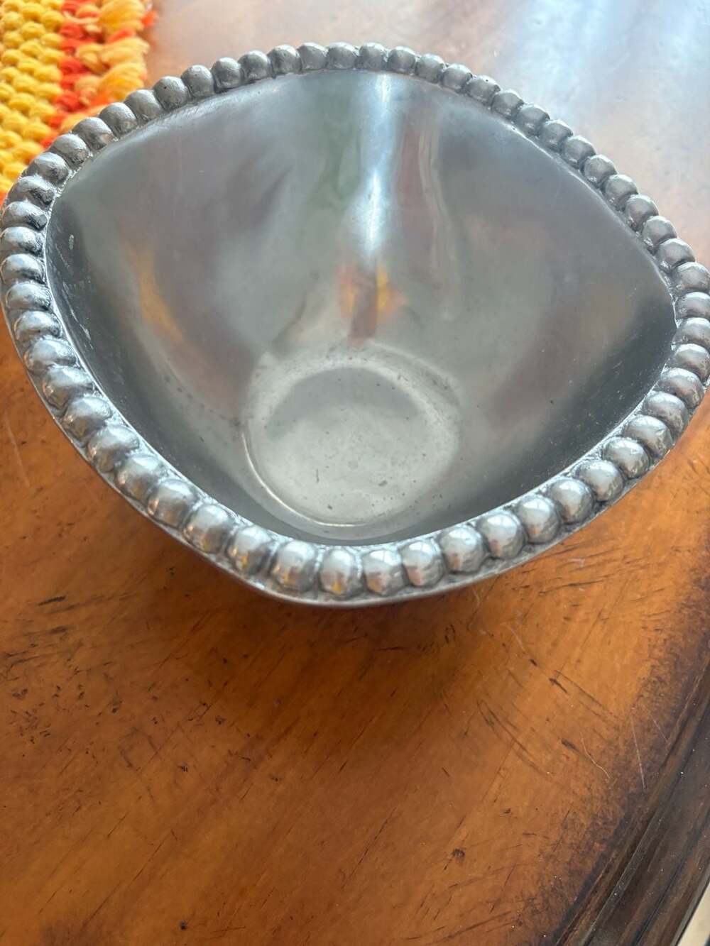 Mariposa Cast Aluminum Beaded Wave Bowl Silver Decorative Serving